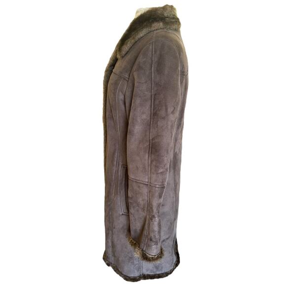 Women's Brown Suede and Faux Fur Lined Pea Coat Jacket by PLATINUM - Picture 4 of 9